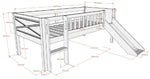VIPACK-Lit Mezzanine Mi-Hauteur (H 85cm) SCOTT Avec Toboggan 90 X 200 cm Blanc