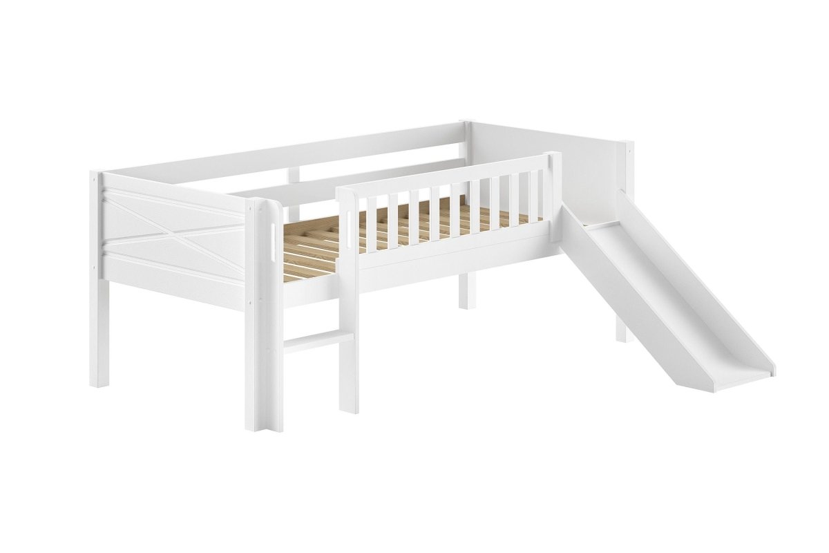 VIPACK-Lit Mezzanine Mi-Hauteur (H 85cm) SCOTT Avec Toboggan 90 X 200 cm Blanc