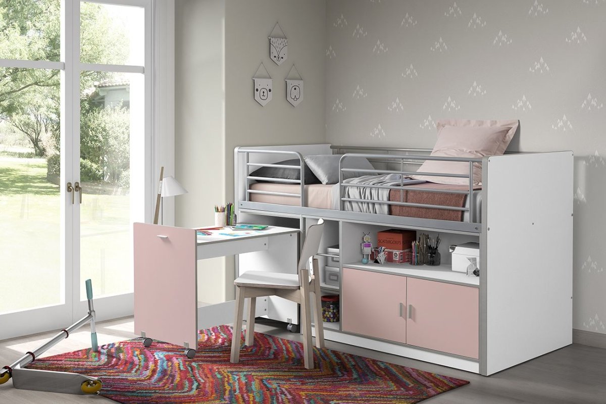 VIPACK-Lit Mi-Hauteur (91) 90x200cm BONNY Rose Claire