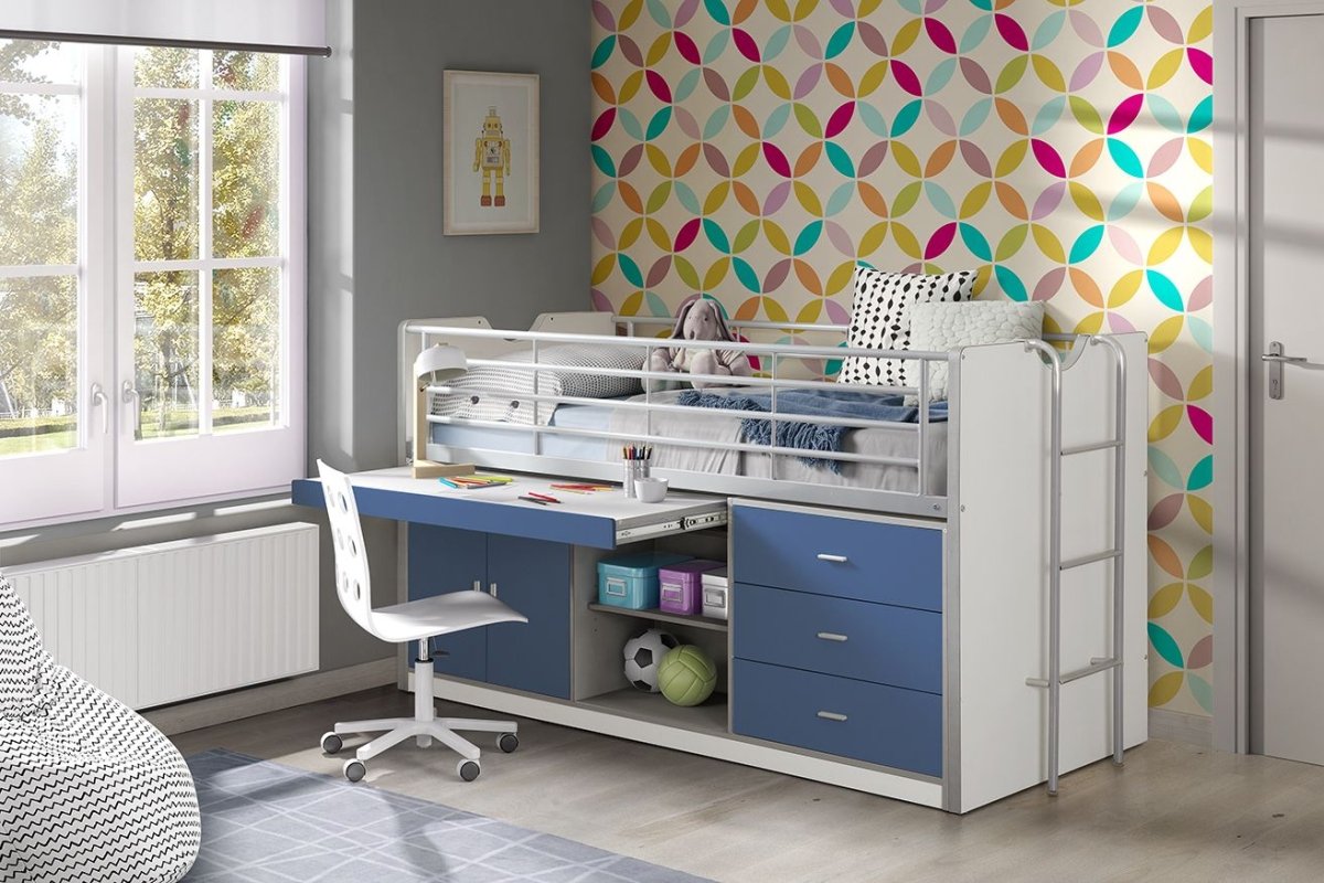 VIPACK-Lit Mi-Hauteur (95) BONNY 90 X 200 Cm Bleu