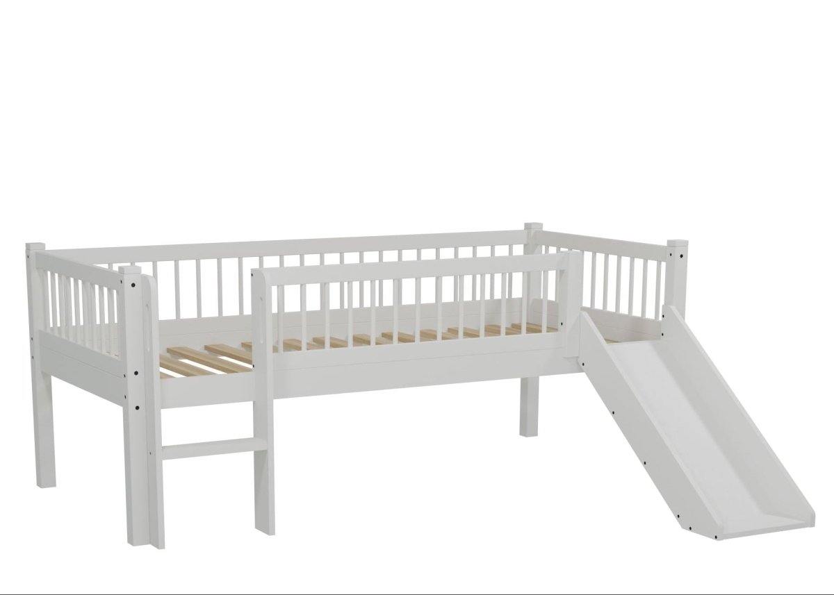 VIPACK-Lit Mi-Hauteur Bas Avec Toboggan Forrest – 90 x 200 Cm – En Hêtre Blanc