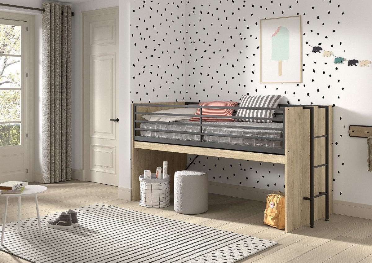 VIPACK-Lit Mi-Hauteur SAM (85) 90 X 200 cm Chêne