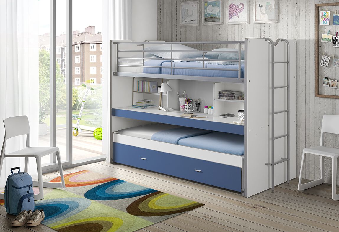 VIPACK-Lit Superposé BONNY 90 X 200 Cm Bleu