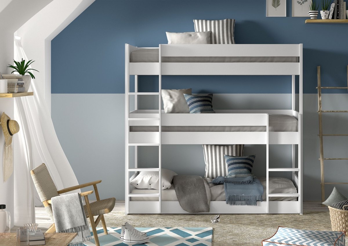 VIPACK-Lit Superposé Triple SCOTT 90x200cm Blanc