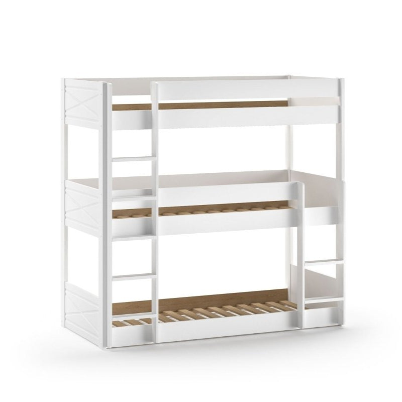 VIPACK-Lit Superposé Triple SCOTT 90x200cm Blanc