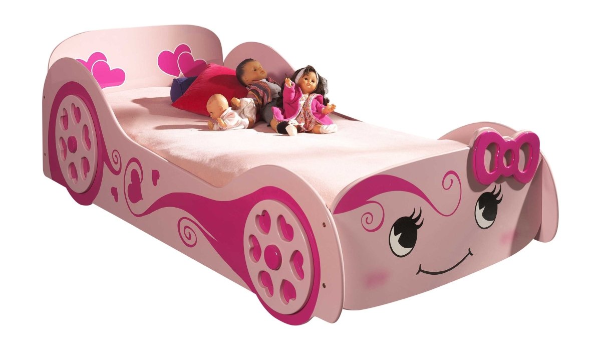 VIPACK-Lit Voiture LOVE LIT 90x200cm Rose Avec Matelas Assorti