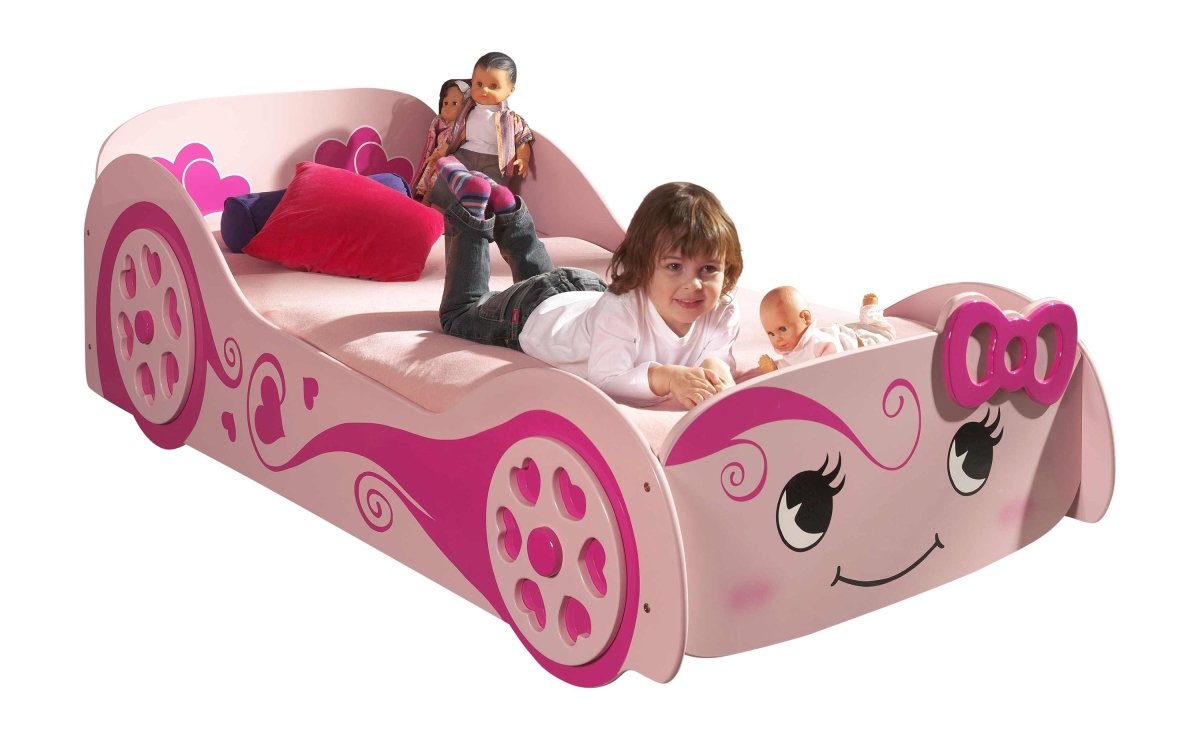 VIPACK-Lit Voiture LOVE LIT 90x200cm Rose Avec Matelas Assorti