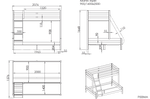 VIPACK-Lit De Famille PINO 140 x 200 cm + 90 x 200 cm Gris