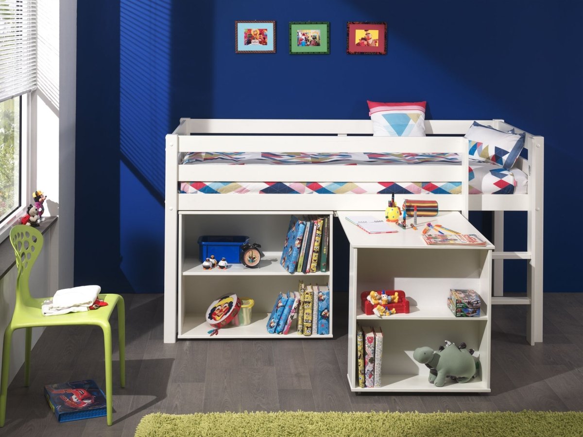 VIPACK-Lit Mi-Hauteur (H 115cm) PINO Avec Échelle 90 X 200 cm Blanc