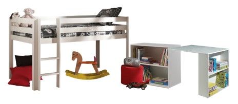 VIPACK-Lit Mi-Hauteur (H 115cm) PINO Avec Échelle 90 X 200 cm Blanc