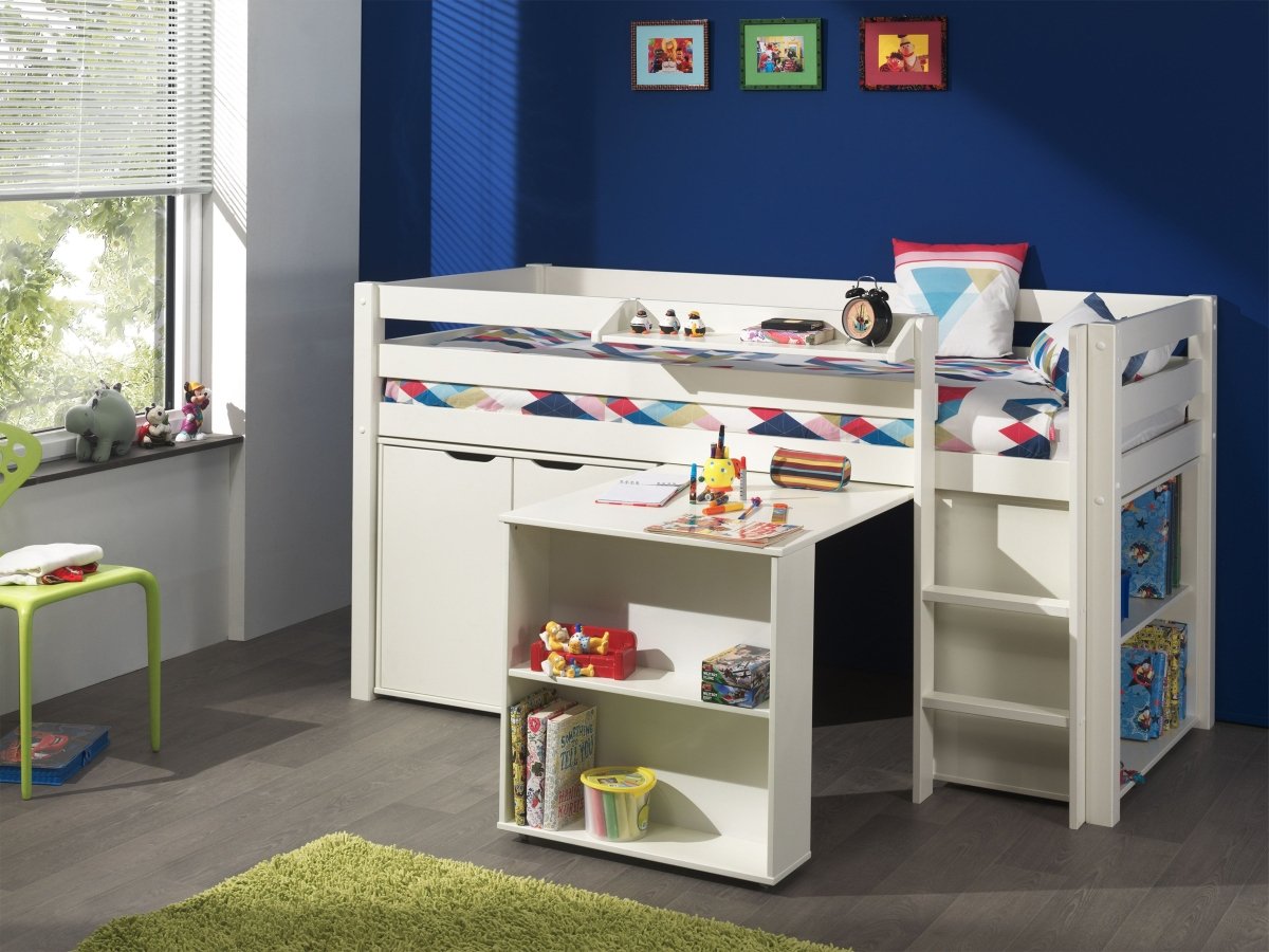 VIPACK-Lit Mi-Hauteur (H 115cm) PINO Avec Échelle 90 X 200 cm Blanc