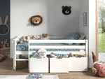 VIPACK-Lit Mi-Hauteur (H 85cm) PINO Avec Échelle 90 x 200 cm Blanc