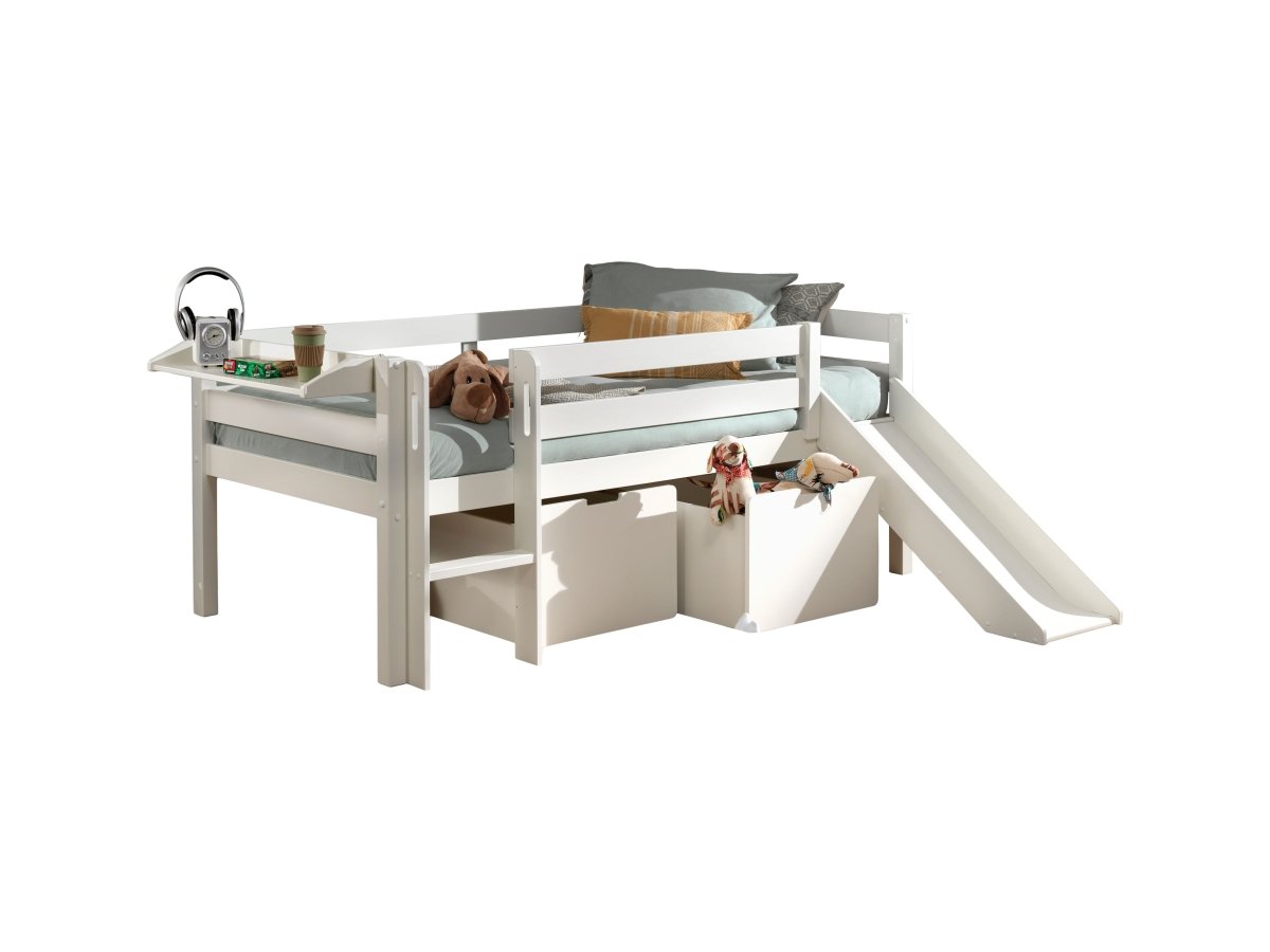 VIPACK-Lit Mi-Hauteur (H 85cm) PINO Avec Toboggan 90 x 200 cm Blanc