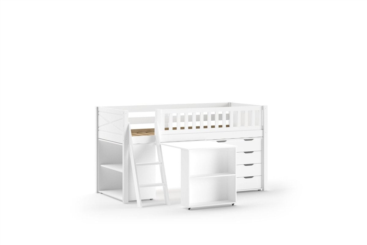 VIPACK-Lit Mezzanine Mi-Hauteur (H 115CM) SCOTT Avec Échelle 90 X 200 cm Blanc