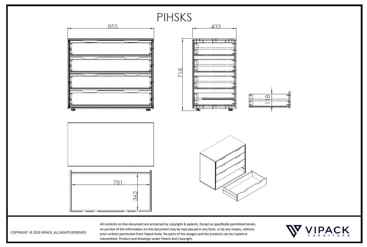 VIPACK-Lit Mezzanine Mi-Hauteur (H 115CM) SCOTT Avec Échelle 90 X 200 cm Blanc