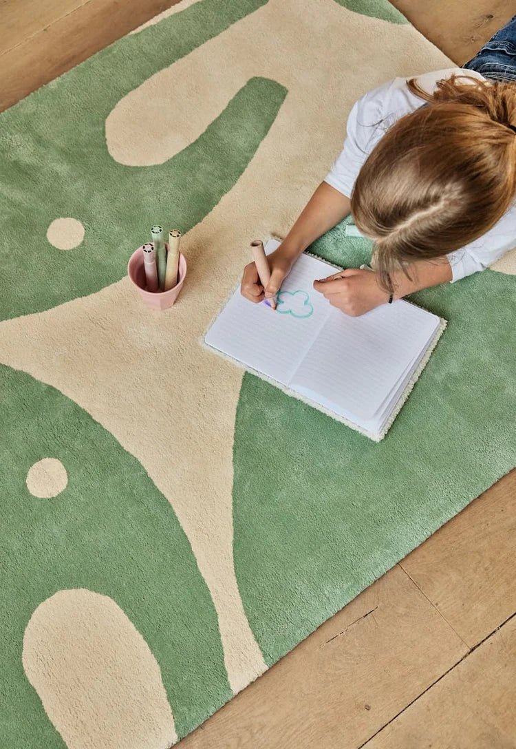 BLEUU-STUDIO-Tapis Enfant Elephant Vert 100 x 130 Cm