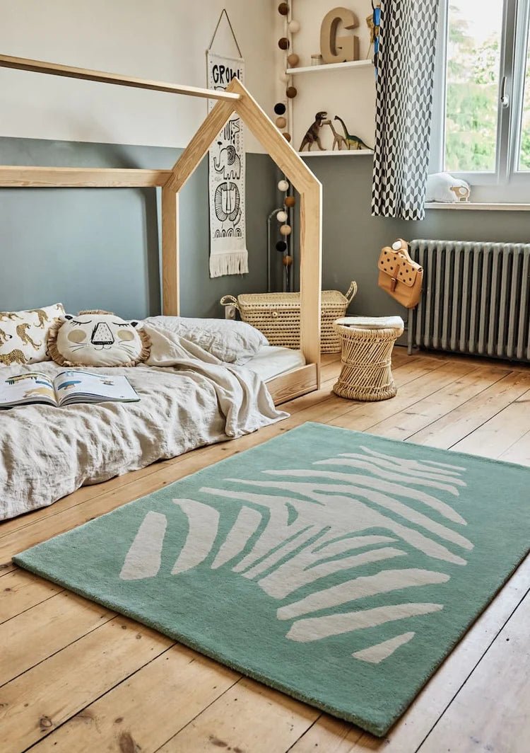 BLEUU-STUDIO-Tapis Enfant Zebre Vert 100 x 130 Cm
