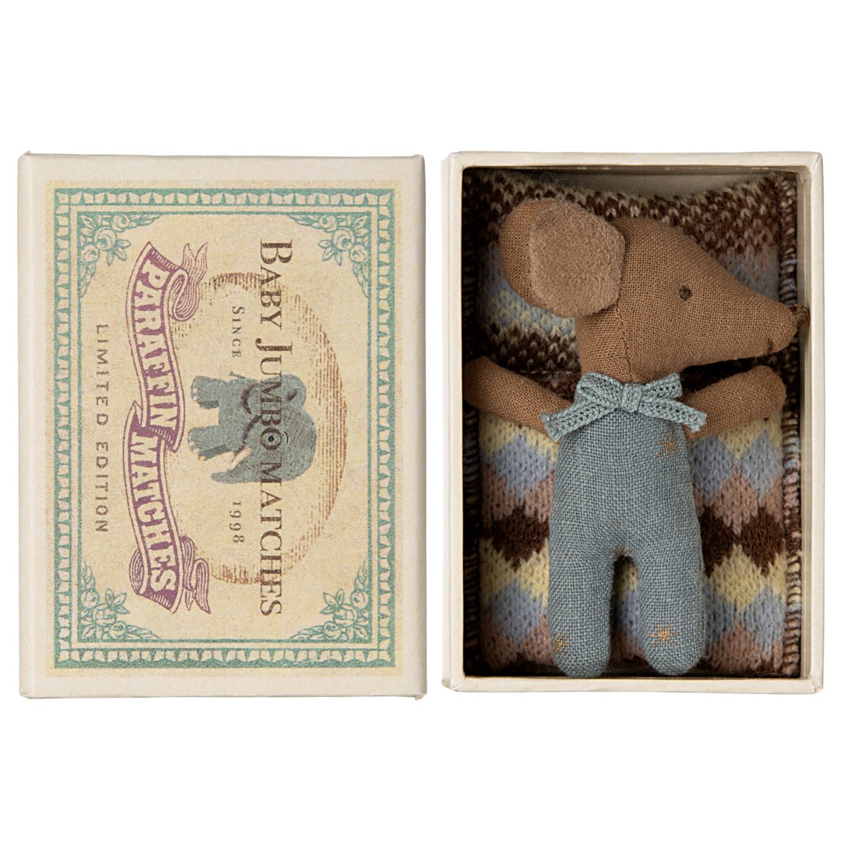MAILEG-Souris Bébé "Sleepy Wakey" Dans Sa Boîte - Bleu