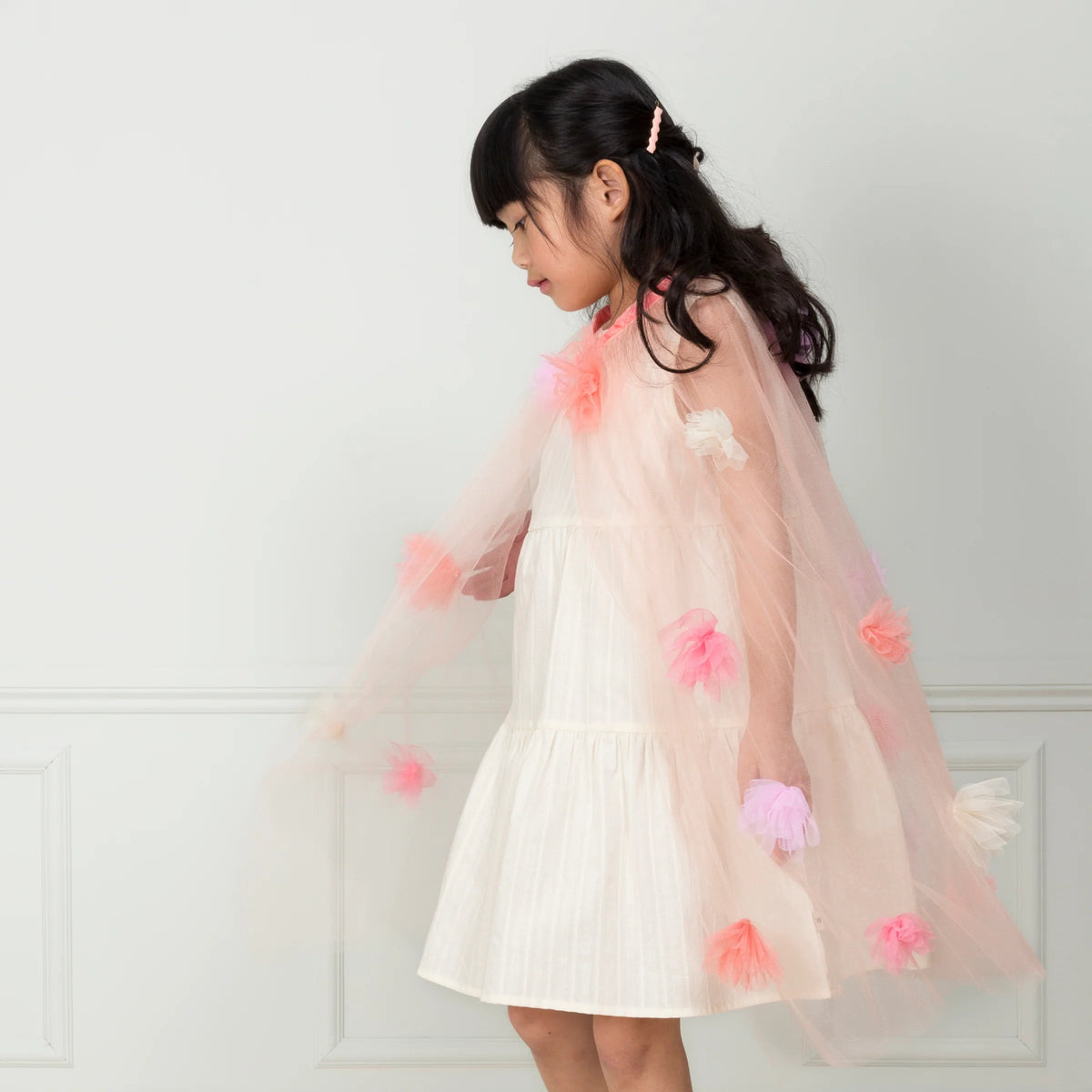 MERI MERI-Cape Florale Rose en Tulle 3-6 ans