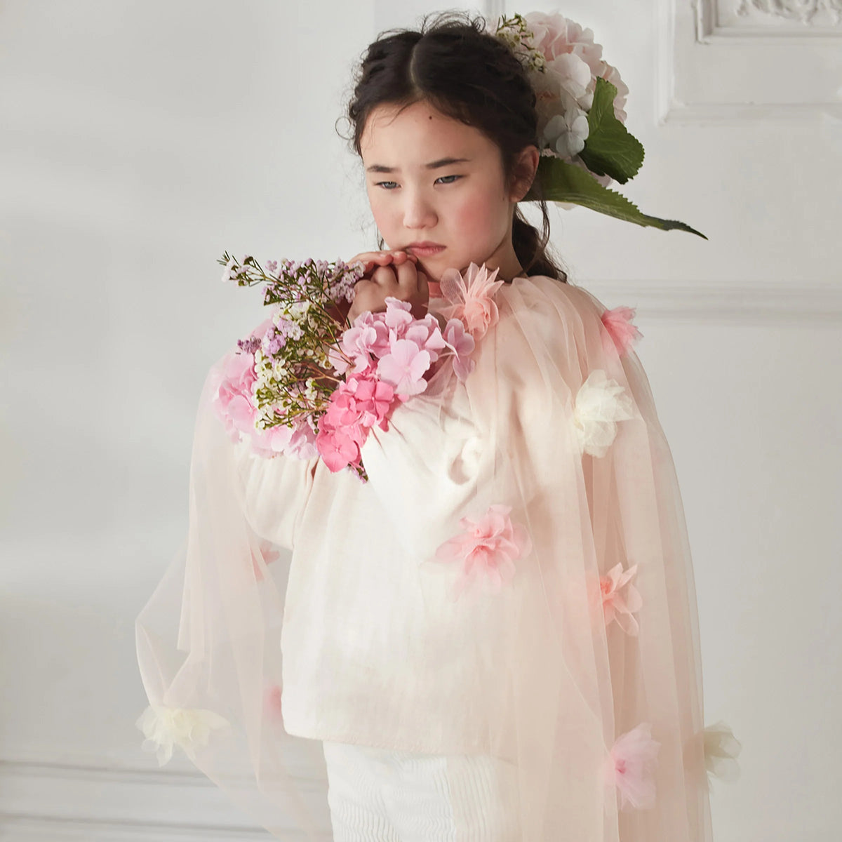 MERI MERI-Cape Florale Rose en Tulle 3-6 ans