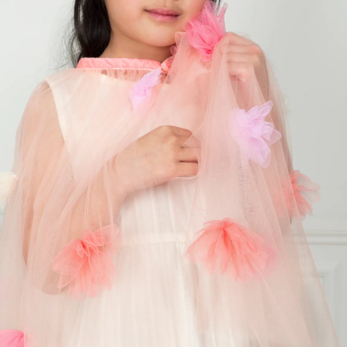 MERI MERI-Cape Florale Rose en Tulle 3-6 ans