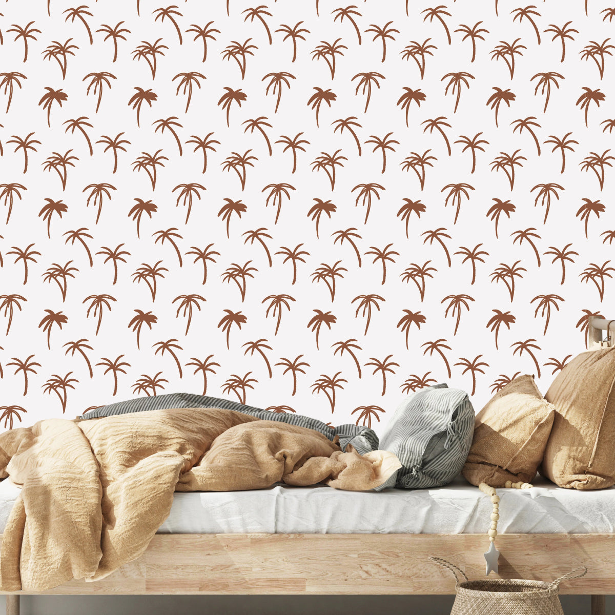 MUNKS & ME-Le Papier Peint Chambre Enfant à Motif Répété - Imprimé Palmier Tropical Noa | Rouiller