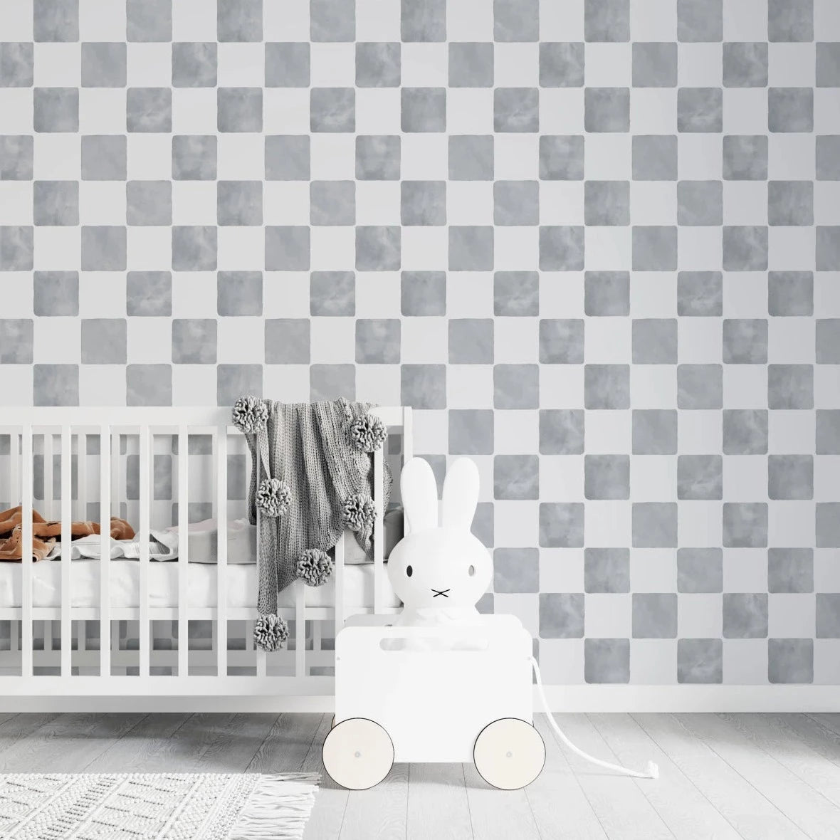 MUNKS & ME-Papier Peint Chambre Enfant à Motif Répété - À Carreaux Billys | Bleu