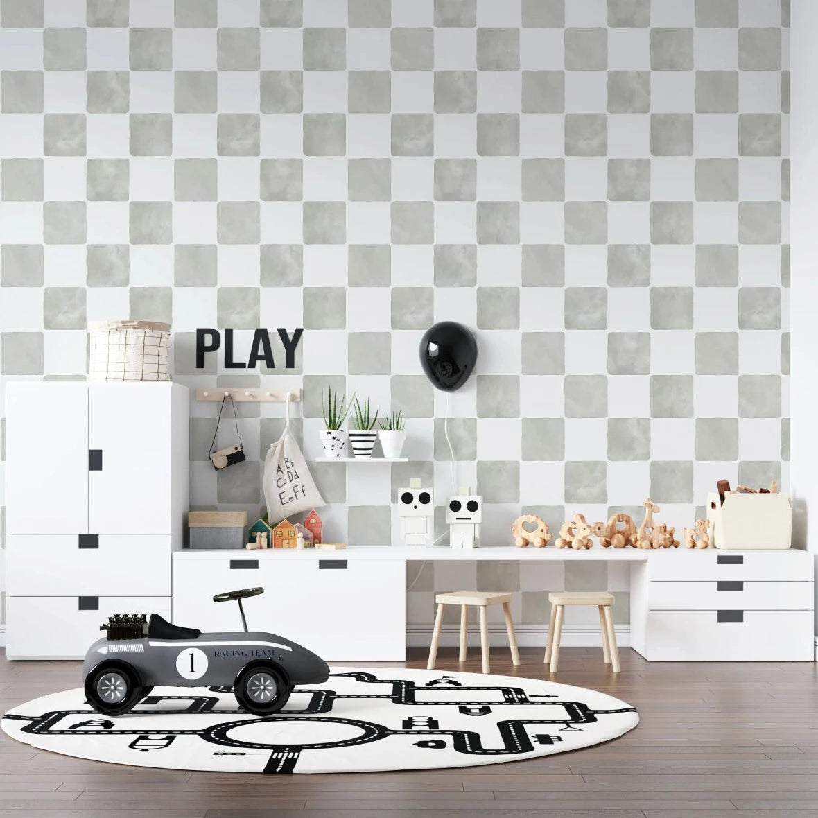 MUNKS & ME-Papier Peint Chambre Enfant à Motif Répété - À Carreaux Billys | Sage