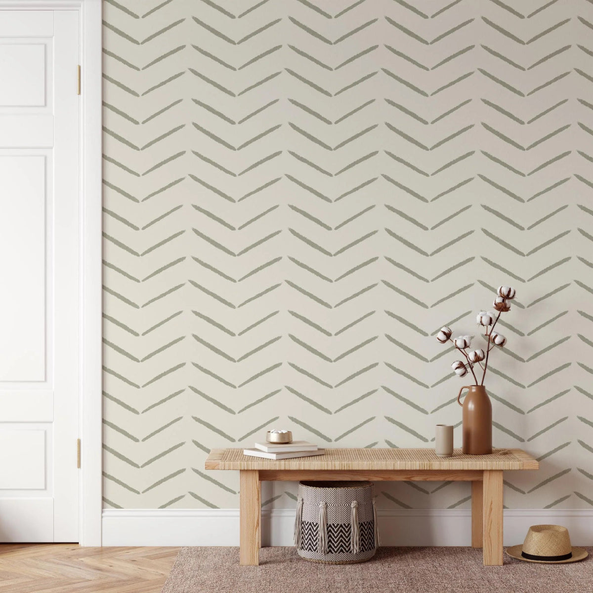 MUNKS & ME-Papier Peint Chambre Enfant à Motif Répété - À Chevrons | Olive