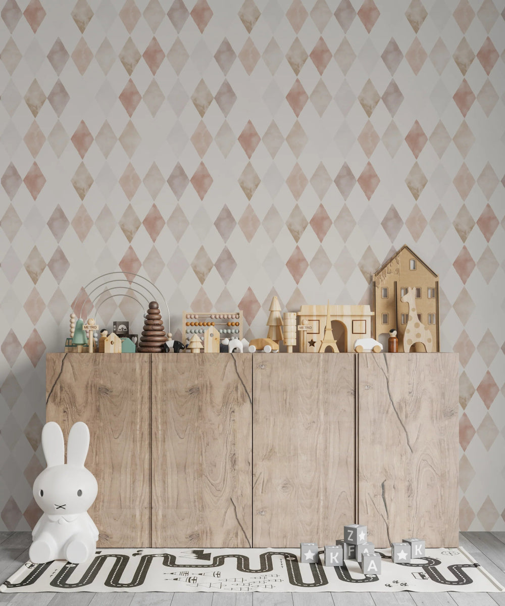MUNKS & ME-Papier Peint Chambre Enfant à Motif Répété - Aquarelle Harlequin | Rose