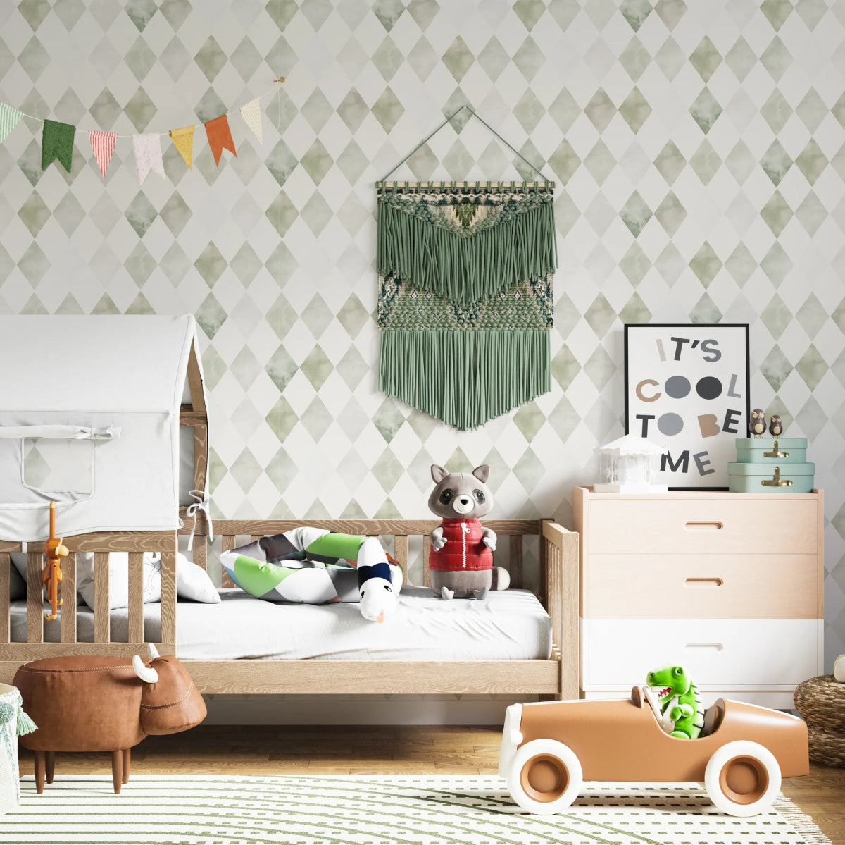 MUNKS & ME-Papier Peint Chambre Enfant à Motif Répété - Aquarelle Harlequin | Vert