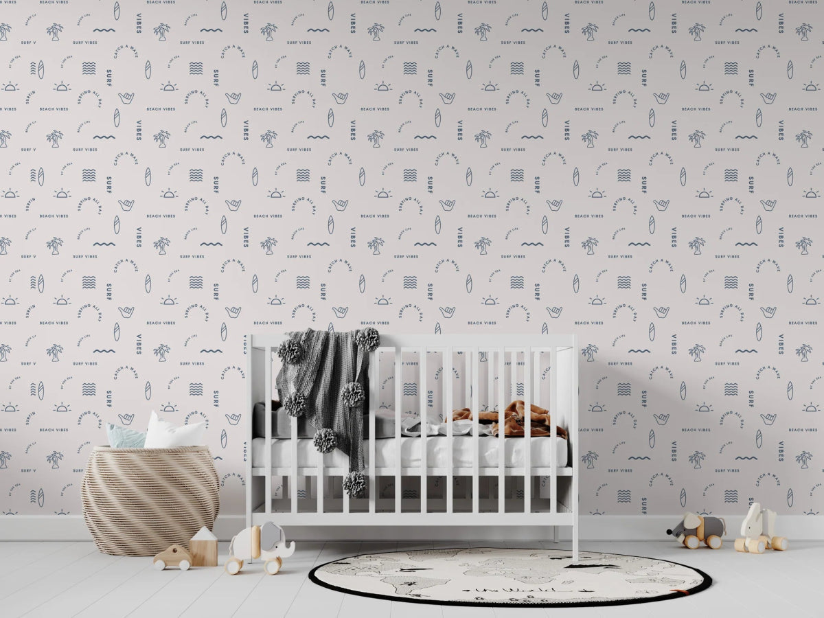 MUNKS & ME-Papier Peint Chambre Enfant à Motif Répété - Beach Vibes | Bleu