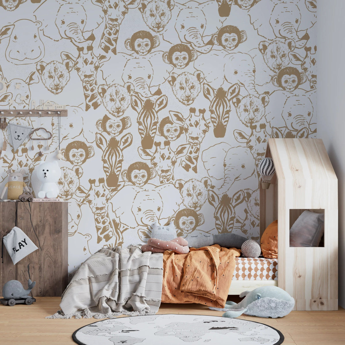 MUNKS & ME-Papier Peint Chambre Enfant à Motif Répété - Bébé Safari Animal - Sable