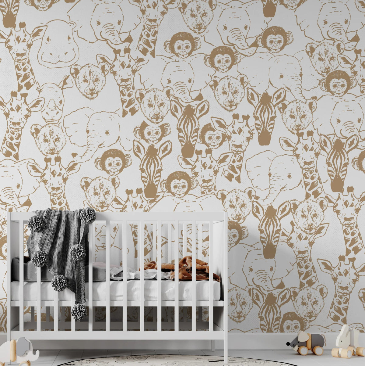 MUNKS & ME-Papier Peint Chambre Enfant à Motif Répété - Bébé Safari Animal - Sable