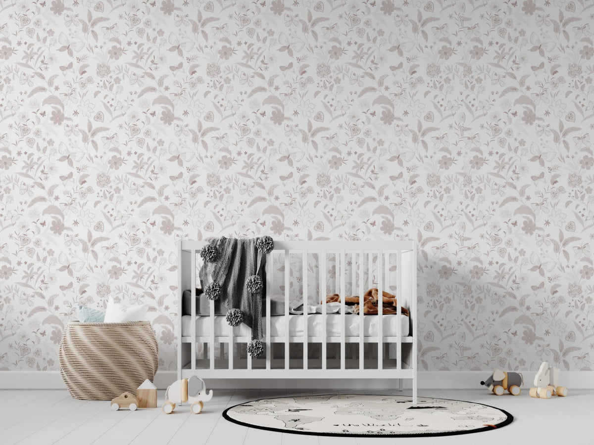 MUNKS & ME-Papier Peint Chambre Enfant à Motif Répété - De Jardin De Papillons | Rose