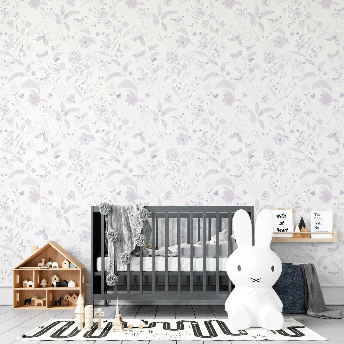 MUNKS & ME-Papier Peint Chambre Enfant à Motif Répété - De Jardin De Papillons | Violet