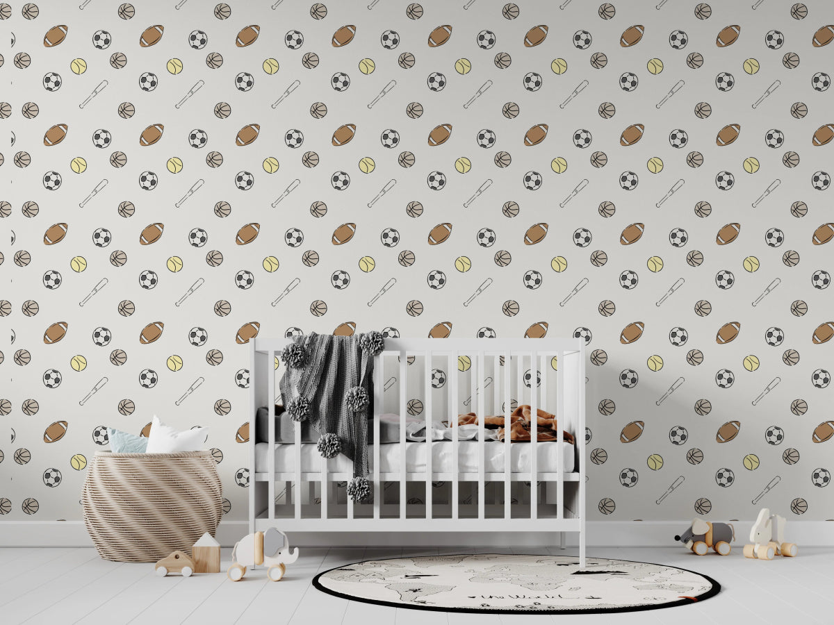 MUNKS & ME-Papier Peint Chambre Enfant à Motif Répété - De La Journée Sportive
