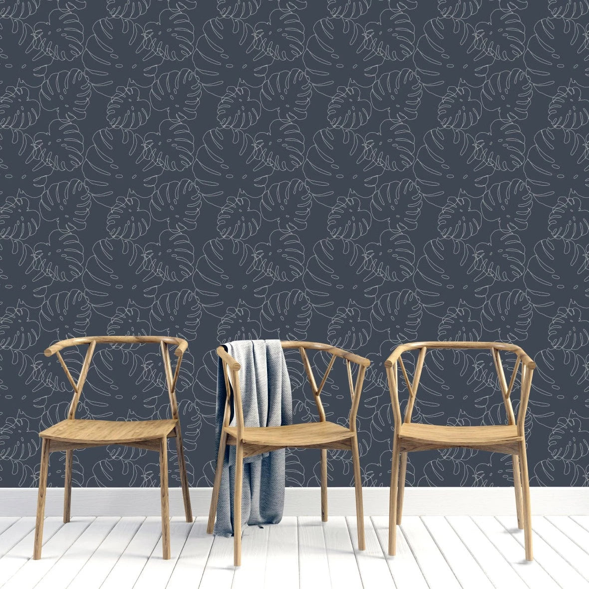 MUNKS & ME-Papier Peint Chambre Enfant à Motif Répété - Elle Monstera | Marine