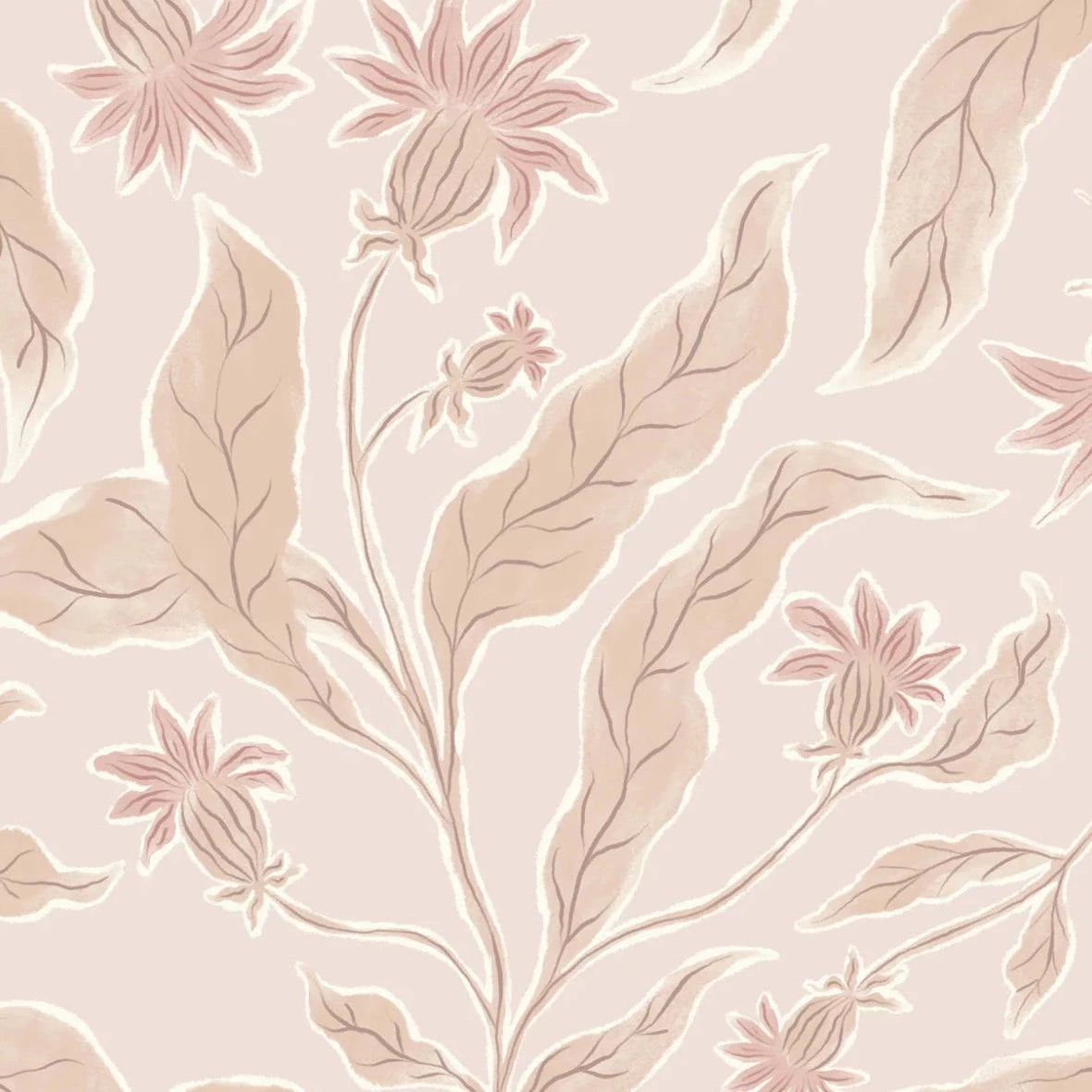 MUNKS & ME-Papier Peint Chambre Enfant à Motif Répété - Elodies Thistle - Sable