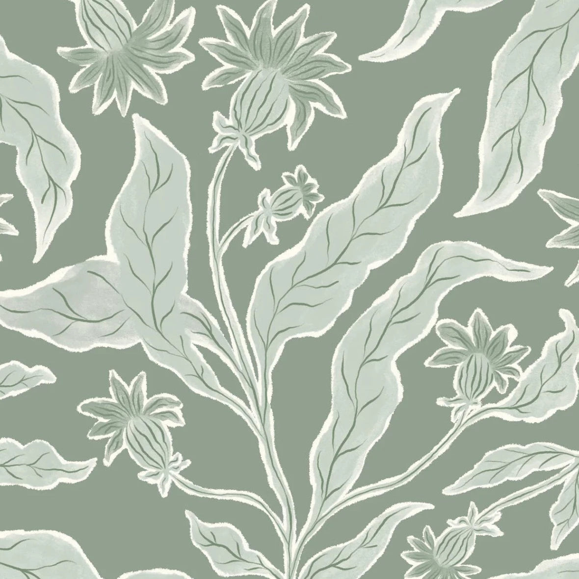 MUNKS & ME-Papier Peint Chambre Enfant à Motif Répété - Elodies Thistle - Sauge
