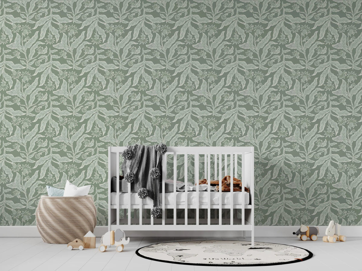 MUNKS & ME-Papier Peint Chambre Enfant à Motif Répété - Elodies Thistle - Sauge