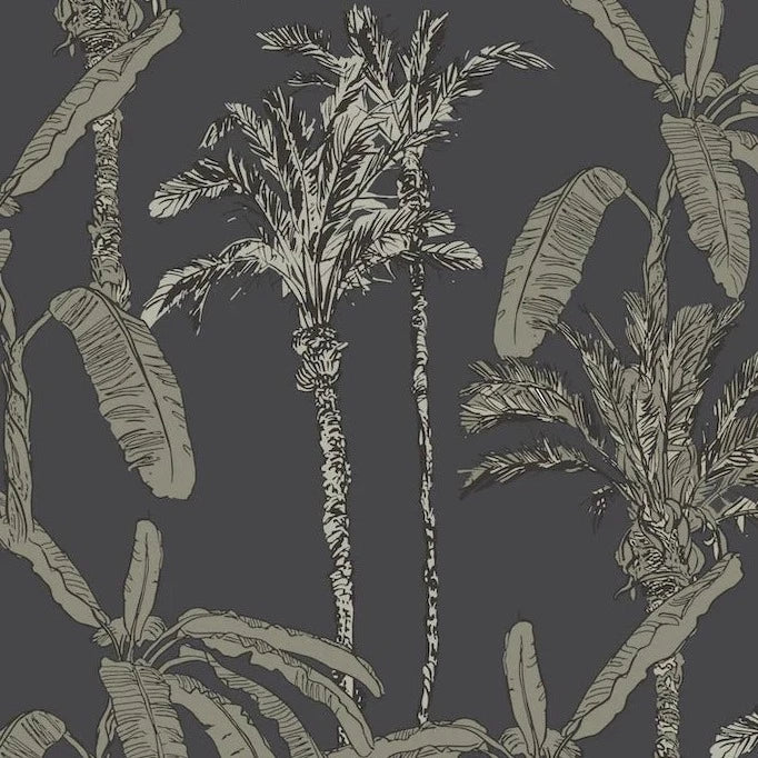 MUNKS & ME-Papier Peint Chambre Enfant à Motif Répété - Ezra Palm Print - Charbon