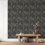 MUNKS & ME-Papier Peint Chambre Enfant à Motif Répété - Ezra Palm Print - Charbon