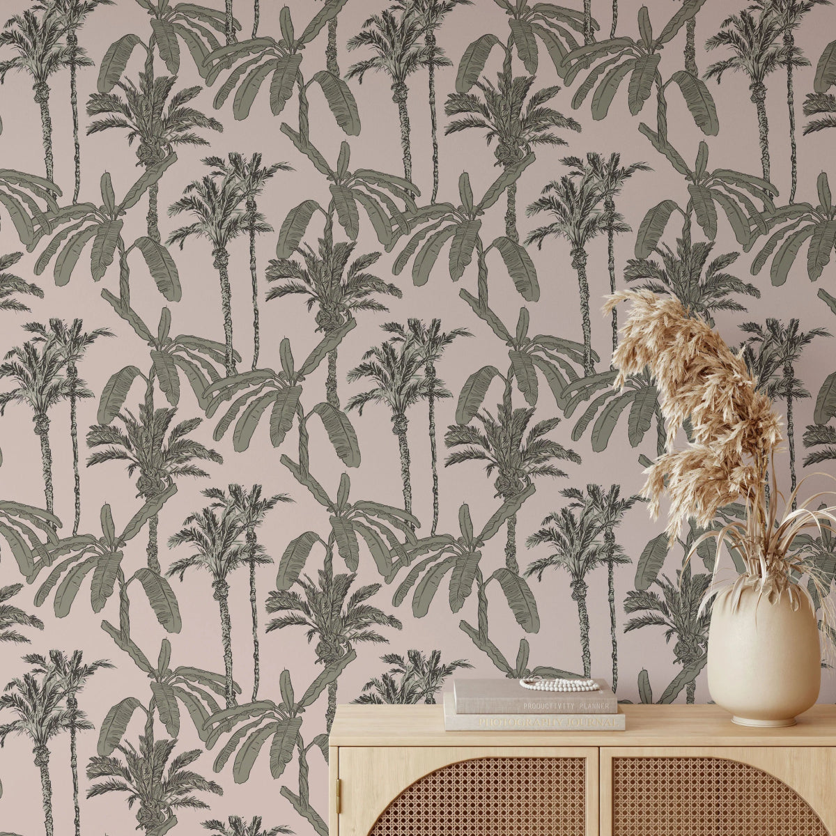 MUNKS & ME-Papier Peint Chambre Enfant à Motif Répété - Ezra Palm Print - Sable