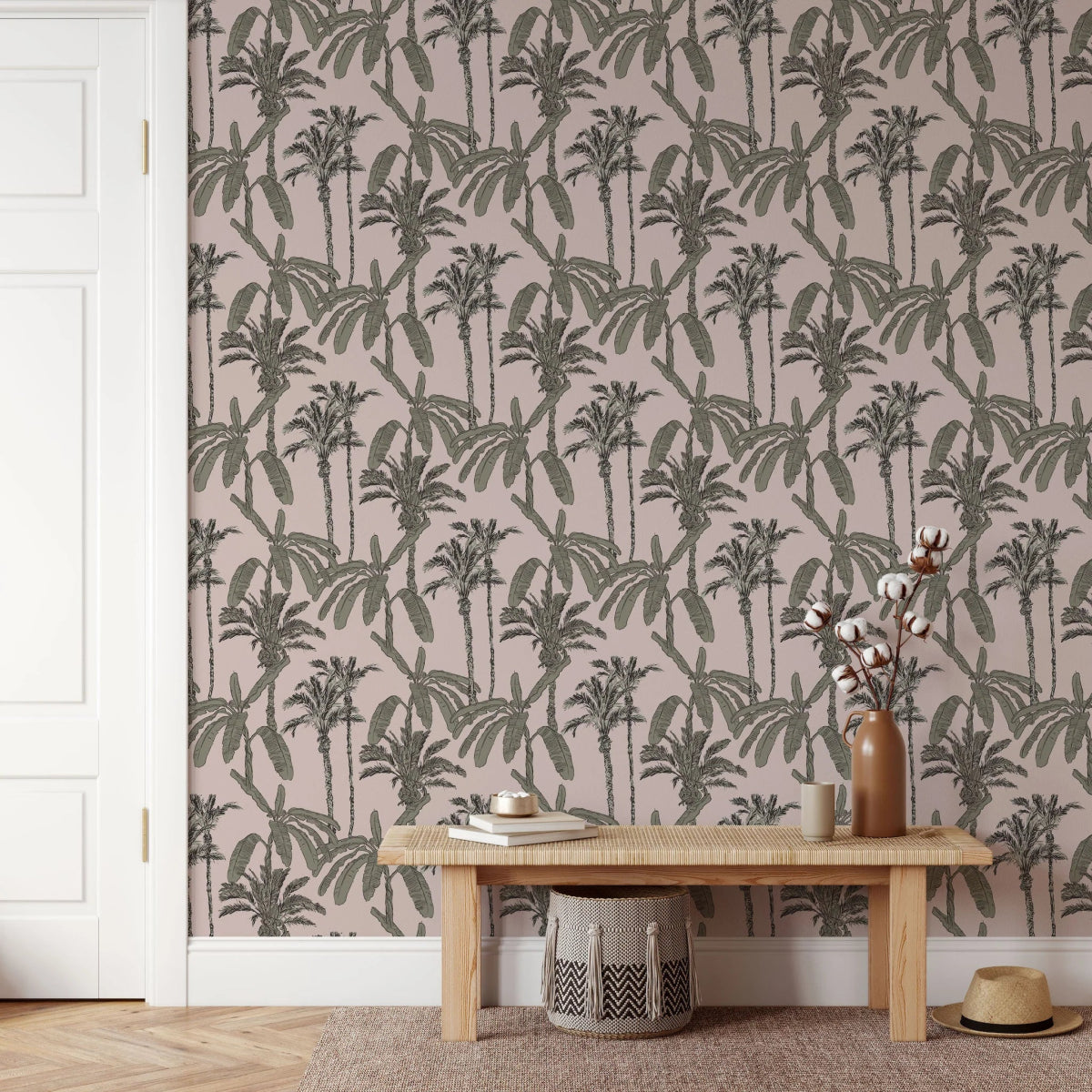 MUNKS & ME-Papier Peint Chambre Enfant à Motif Répété - Ezra Palm Print - Sable