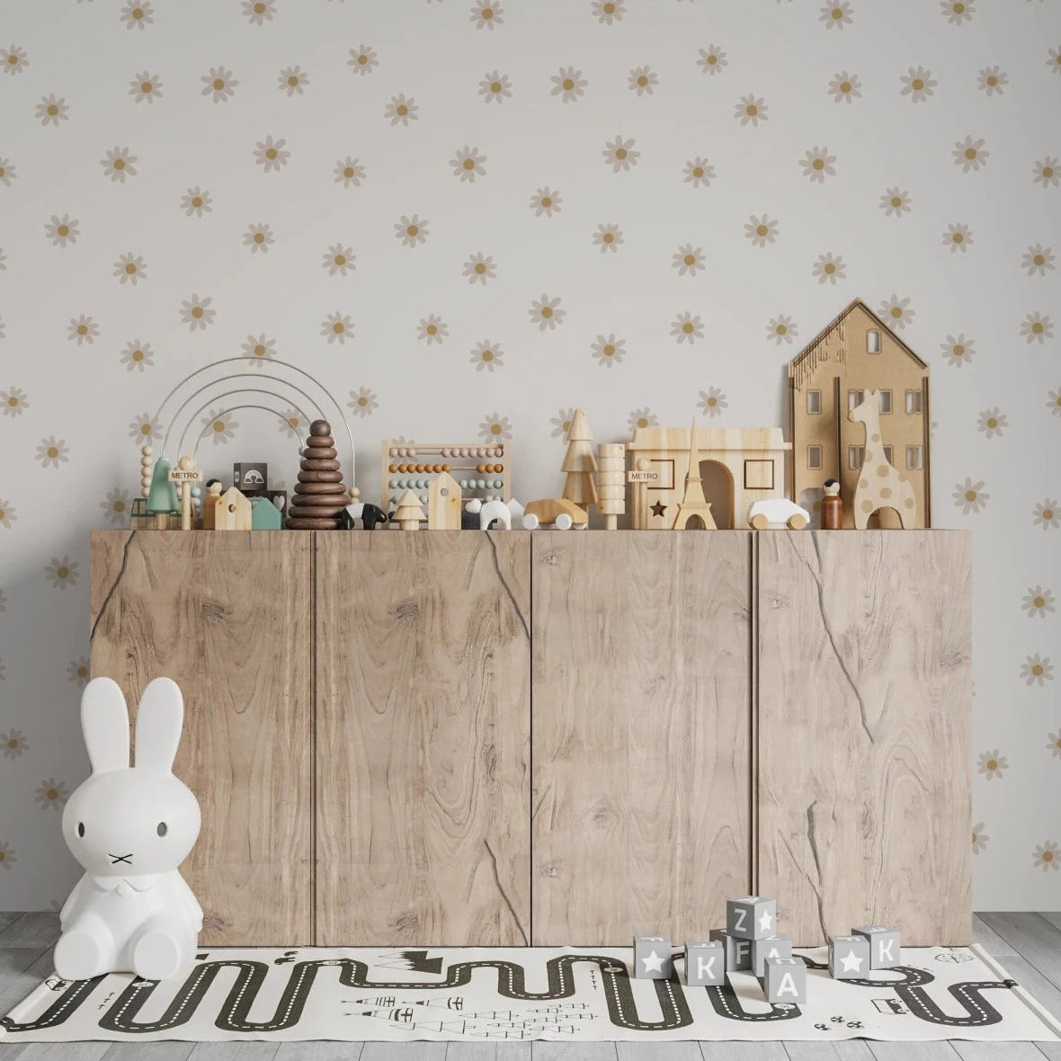 MUNKS & ME-Papier Peint Chambre Enfant à Motif Répété - Floral Marguerite