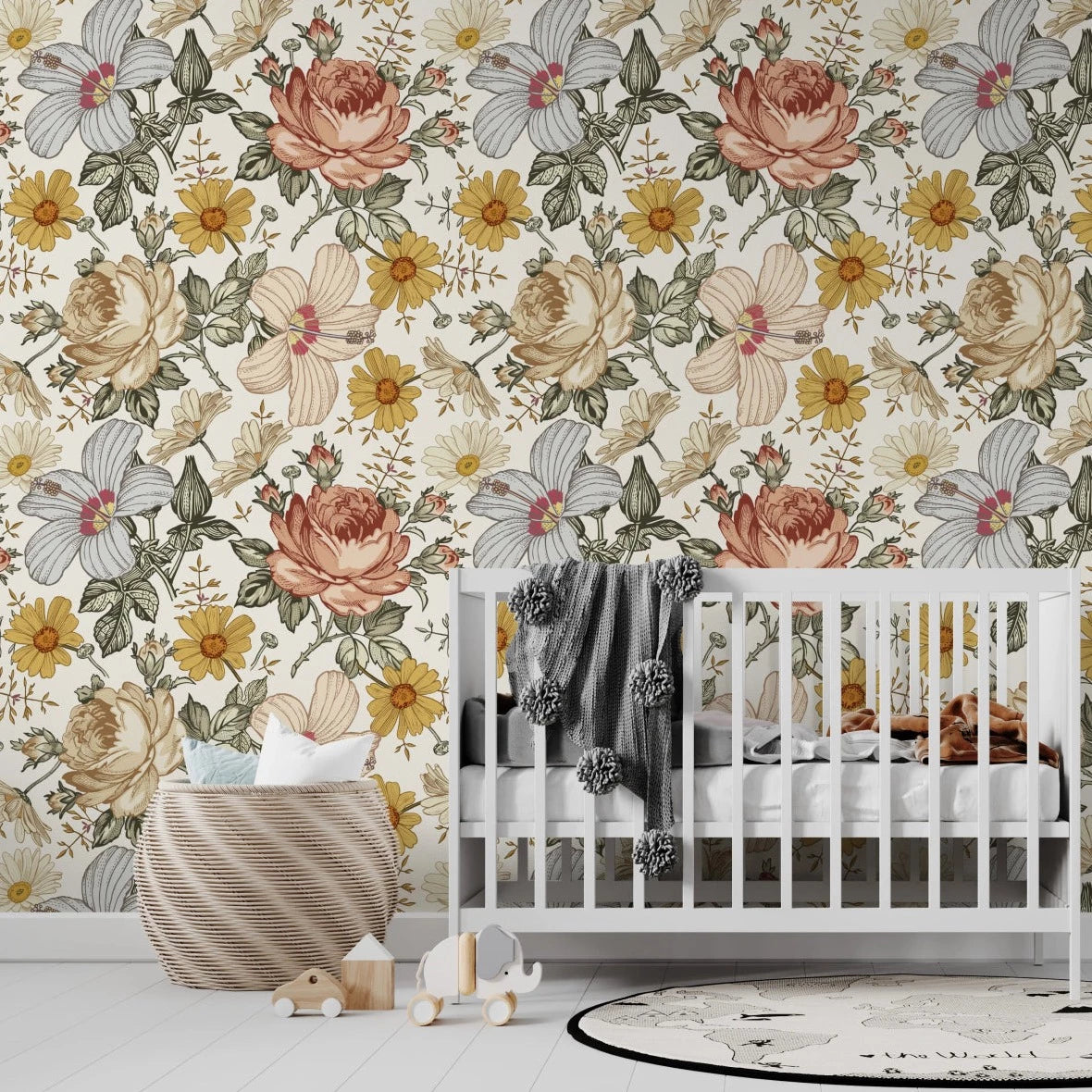 MUNKS & ME-Papier Peint Chambre Enfant à Motif Répété - Floral Maya
