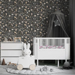 MUNKS & ME-Papier Peint Chambre Enfant à Motif Répété - Floral Millie | Charbon