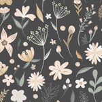 MUNKS & ME-Papier Peint Chambre Enfant à Motif Répété - Floral Millie | Charbon