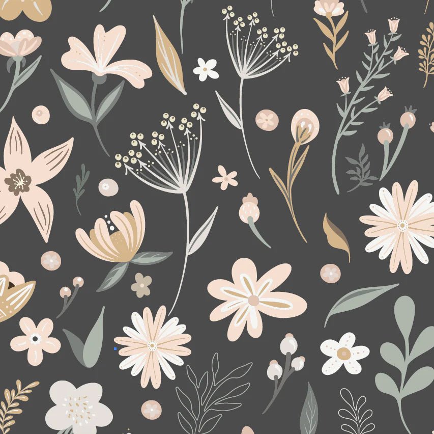 MUNKS & ME-Papier Peint Chambre Enfant à Motif Répété - Floral Millie | Charbon